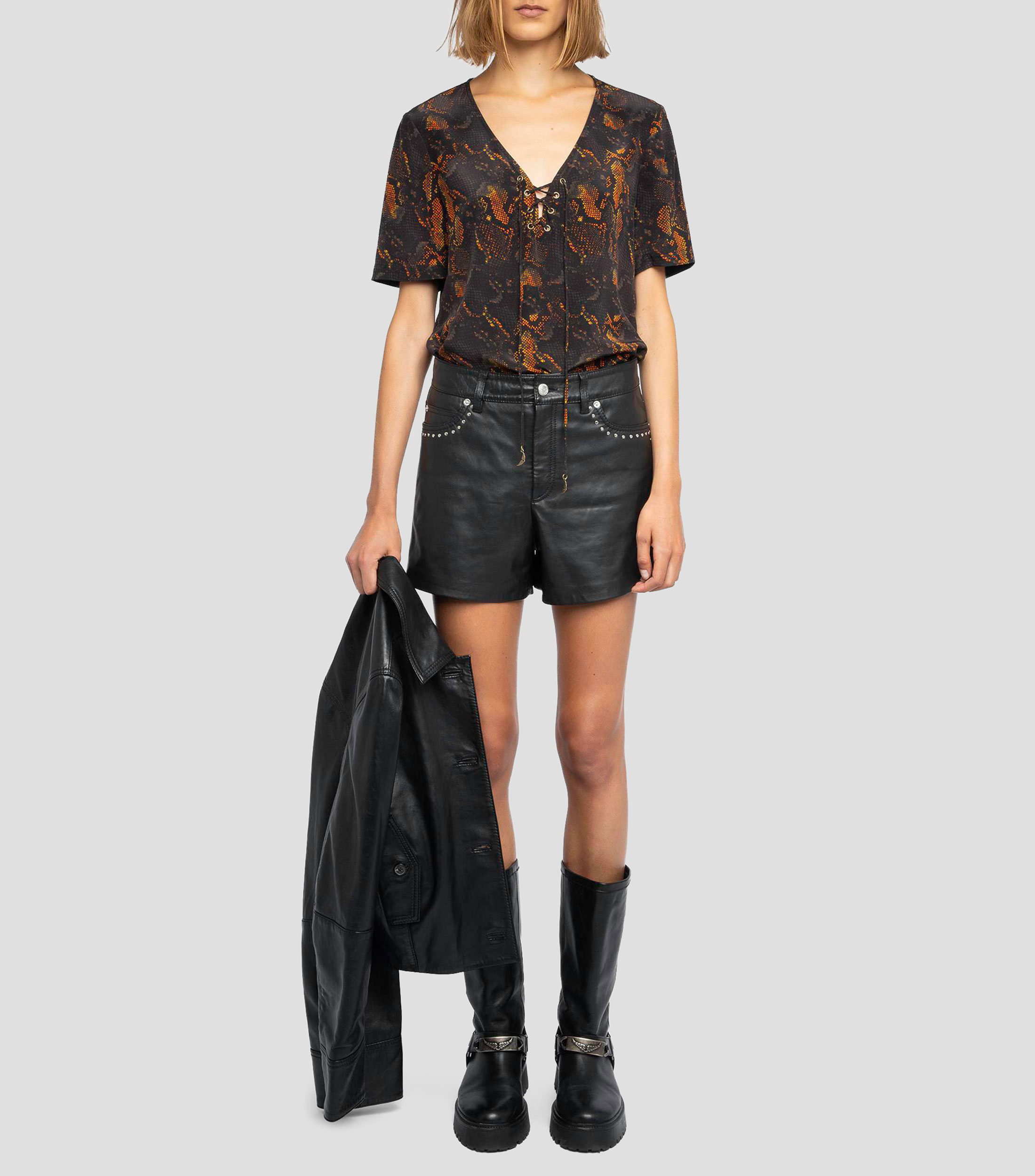 Blusa estampada de manga corta Mujer